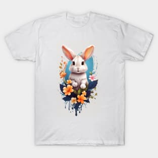 Cute Rabbit With Splash Flower T-Shirt